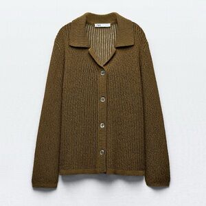 Zara Olive Knit Button-Front Cardigan